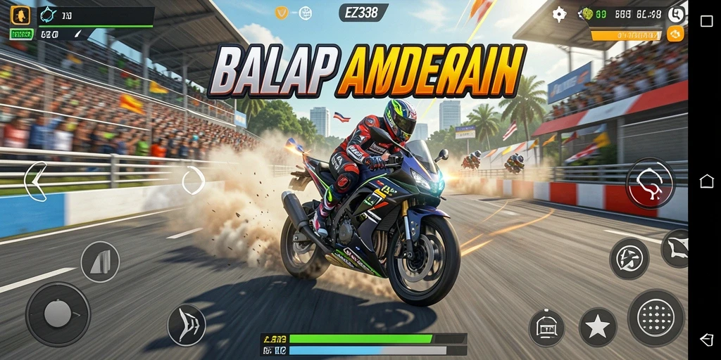 Screenshot menampilkan akselerasi tinggi dan balapan seru di EZ338.