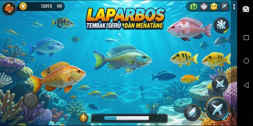 Screenshot menunjukkan aksi seru saat menembak ikan di LAPARBOS.