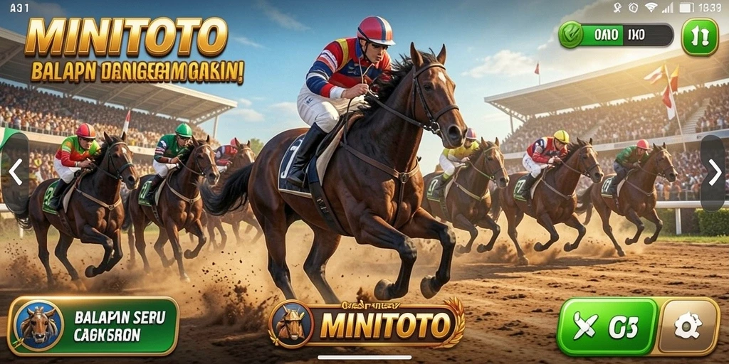 Screenshot gameplay MINITOTO menampilkan aksi balapan yang mendebarkan.
