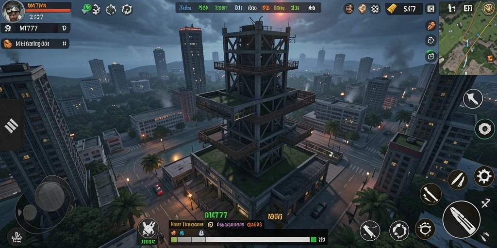 Screenshot gameplay menunjukkan pertempuran strategis dalam Tower Defense.