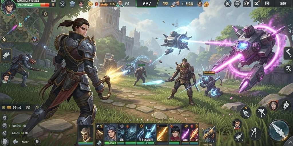 Screenshot gameplay PP7 menampilkan pertarungan strategis yang intens.