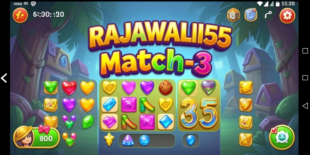Gameplay seru RAJAWALI55 dengan tantangan Match-3.