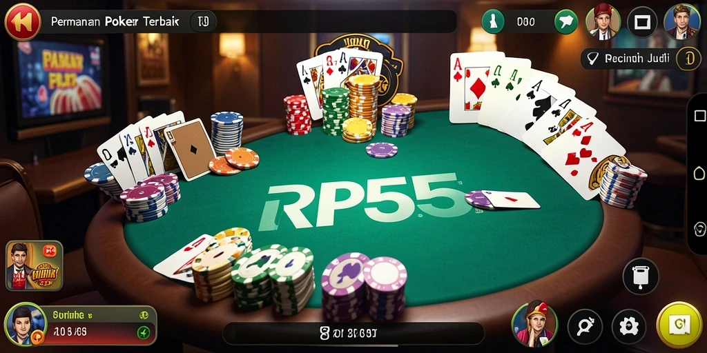 Tangkapan layar gameplay RP55 yang menampilkan aksi Poker yang seru.