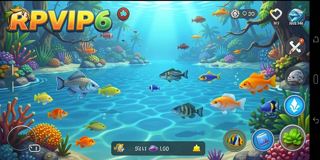 Screenshot gameplay RPVIP6 menampilkan aksi memancing seru di lokasi indah.