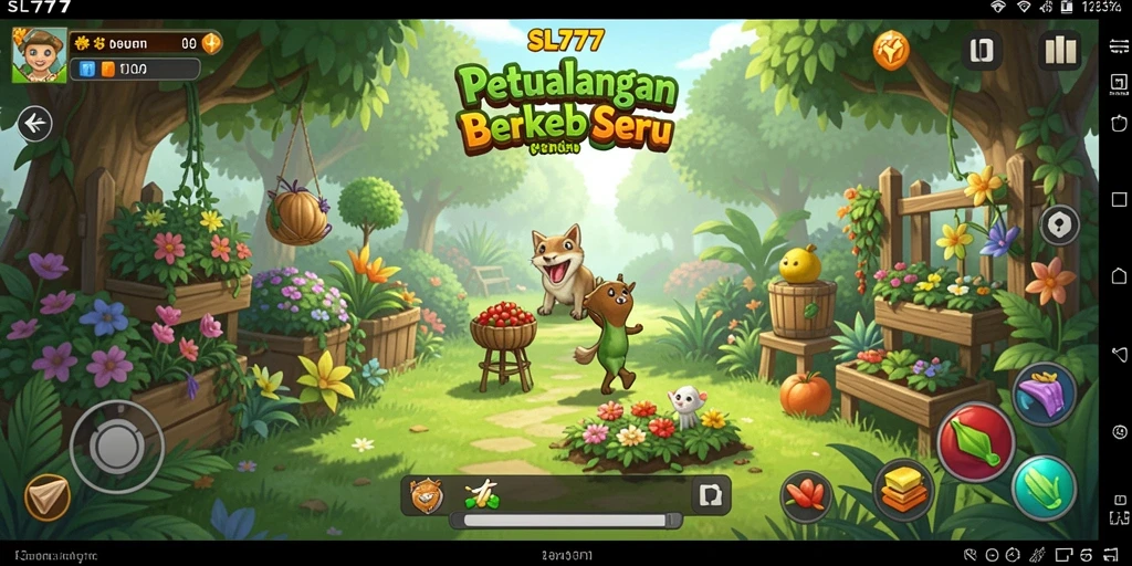Tangkapan layar gameplay SL777 menunjukkan keseruan berkebun.