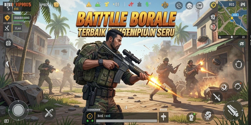 Gameplay seru di VIP805 menunjukkan aksi Battle Royale yang mendebarkan.